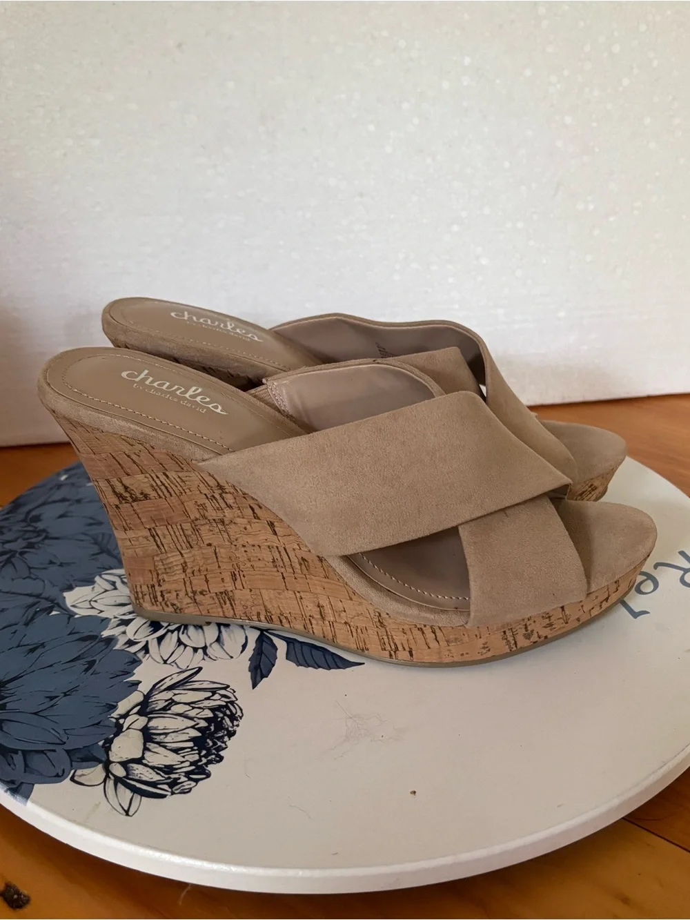 Charles by Charles David Beige Cork Wedge Sandals 8.5